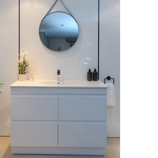 POLO 1500X450X850MM PLYWOOD FLOOR STANDING VANITY - GLOSS WHITE WITH CERAMIC TOP