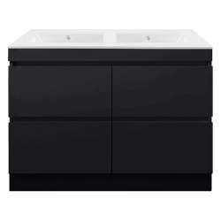 POLO 1500X450X850MM PLYWOOD FLOOR STANDING VANITY - BLACK WITH DOUBLE CERAMIC TOP