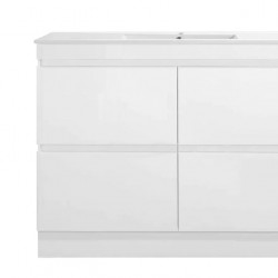 POLO 1500X450X850MM PLYWOOD FLOOR STANDING VANITY - GLOSS WHITE WITH CERAMIC TOP