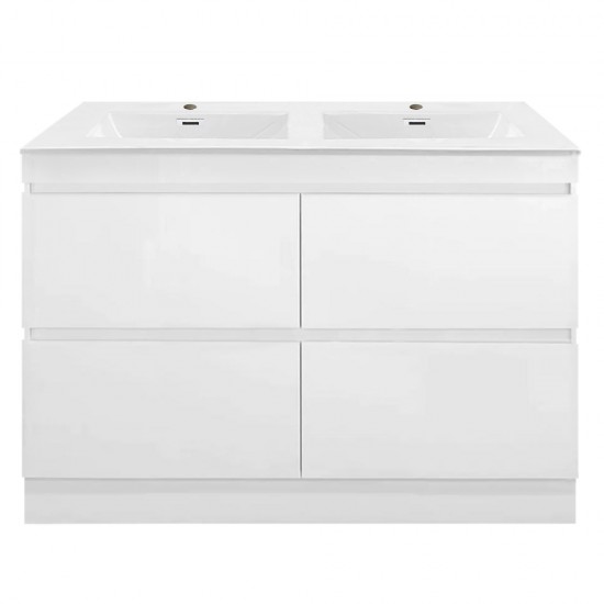 POLO 1800X450X850MM PLYWOOD FLOOR STANDING VANITY - GLOSS WHITE WITH DOUBLE POLYMARBLE TOP