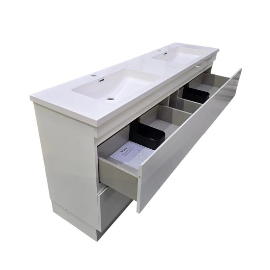 POLO 1800X450X850MM PLYWOOD FLOOR STANDING VANITY - GLOSS WHITE WITH DOUBLE POLYMARBLE TOP