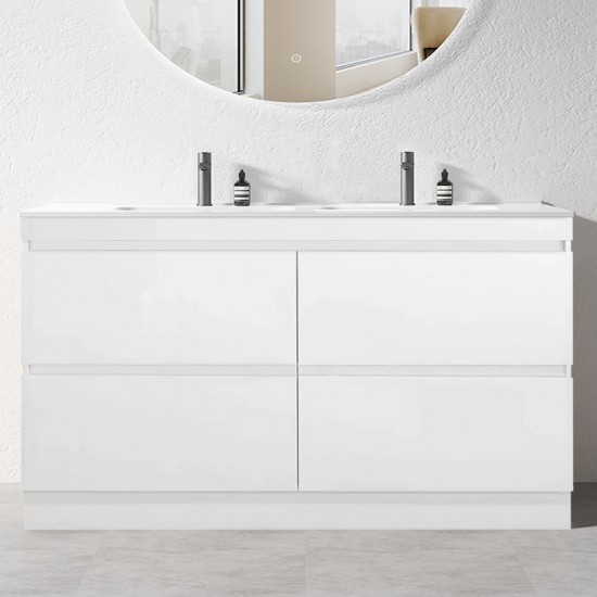 POLO 1800X450X850MM PLYWOOD FLOOR STANDING VANITY - GLOSS WHITE WITH DOUBLE POLYMARBLE TOP