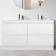 POLO 1800X450X850MM PLYWOOD FLOOR STANDING VANITY - GLOSS WHITE WITH DOUBLE POLYMARBLE TOP
