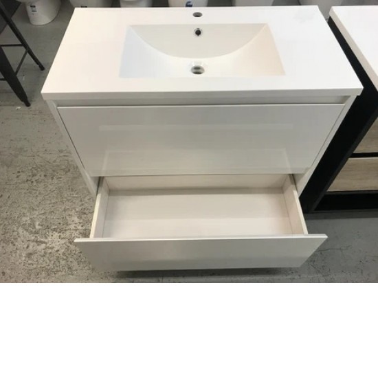 POLO 900X460X850MM PLYWOOD FLOOR STANDING VANITY - WHITE GLOSS WITH CERAMIC TOP