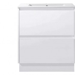POLO 750X460X850MM PLYWOOD FLOOR STANDING VANITY - GLOSS WHITE WITH CERAMIC TOP
