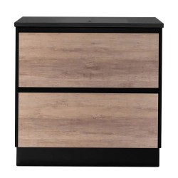 POLO 900X460X850MM PLYWOOD FLOOR STANDING VANITY - BLACK AND LIGHT OAK WITH BLACK POLYMARBLE TOP