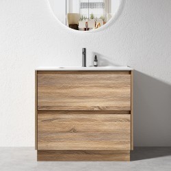 POLO 1000X450X850MM PLYWOOD FLOOR STANDING VANITY - LIGHT OAK WITH CERAMIC TOP