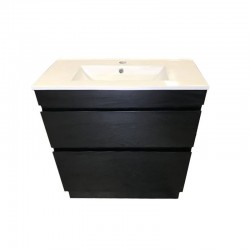 SLIM 750X360X860MM PLYWOOD FLOOR STANDING VANITY - BLACK WITH CERAMIC TOP