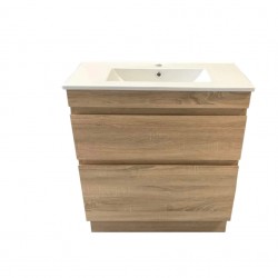 SLIM 750X360X860MM PLYWOOD FLOOR STANDING VANITY - LIGHT OAK WITH CERAMIC TOP
