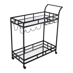 Bar Trolley with Mirror Shelves Rolling Wine and Service Trolley With Wine Rack And Glass Holder Modern Home Bar Storage Trolley Suitable for Kitchen and Restaurant