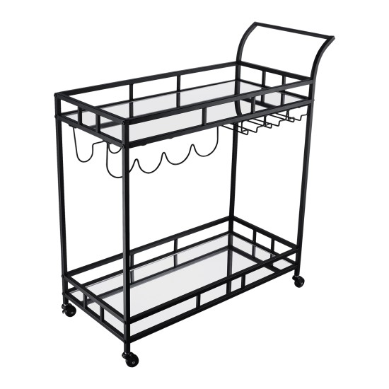 Bar Trolley with Mirror Shelves Rolling Wine and Service Trolley With Wine Rack And Glass Holder Modern Home Bar Storage Trolley Suitable for Kitchen and Restaurant