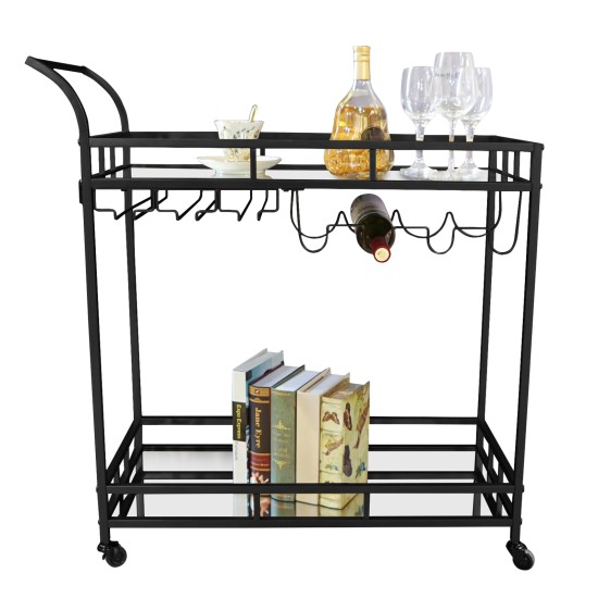 Bar Trolley with Mirror Shelves Rolling Wine and Service Trolley With Wine Rack And Glass Holder Modern Home Bar Storage Trolley Suitable for Kitchen and Restaurant