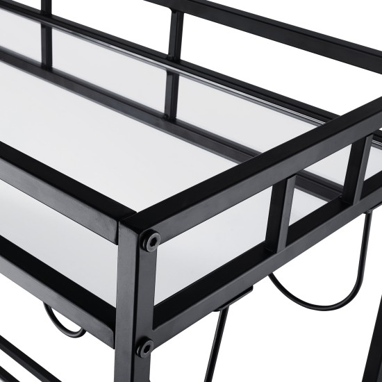 Bar Trolley with Mirror Shelves Rolling Wine and Service Trolley With Wine Rack And Glass Holder Modern Home Bar Storage Trolley Suitable for Kitchen and Restaurant