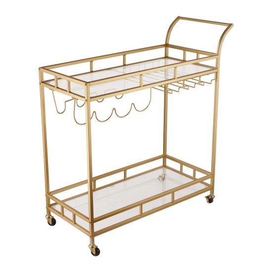 Bar Trolley with Glass Shelves Rolling Wine and Service Trolley With Wine Rack And Glass Holder Modern Home Bar Storage Trolley Suitable for Kitchen and Restaurant