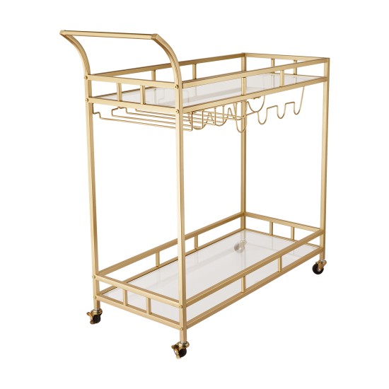 Bar Trolley with Glass Shelves Rolling Wine and Service Trolley With Wine Rack And Glass Holder Modern Home Bar Storage Trolley Suitable for Kitchen and Restaurant