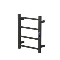 W400 × H500 × D110 mm Square Matt Black Electric With Timer Heated Towel Rack 4 Bars