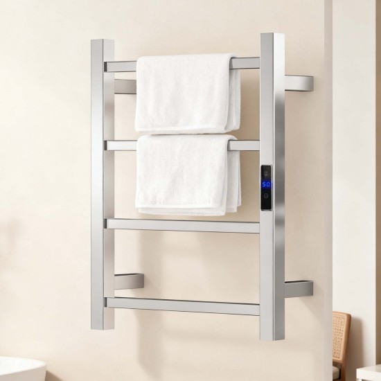 500Hx400Wx110D Square Chrome Electric Heated Towel Rack With Timer 4 Bars