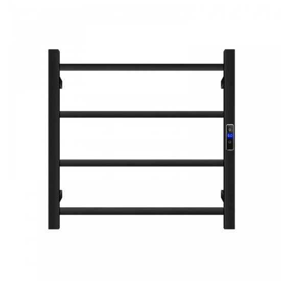600W× 500H× 110D mm Square Matt Black Electric Heated Towel Rack With Timer 4 Bars