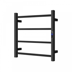 600W× 500H× 110D mm Square Matt Black Electric Heated Towel Rack With Timer 4 Bars
