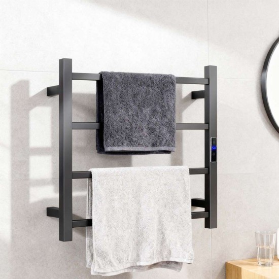 500Hx600Wx110D Gunmetal Grey Electric Heated Towel Rack With Timer 4 Bars