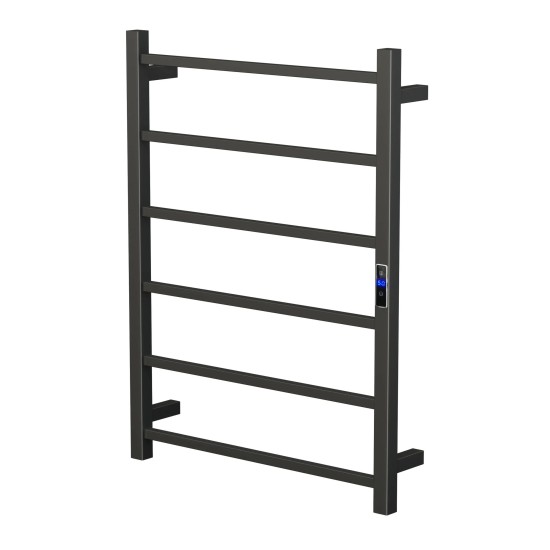 800Hx400Wx110D mm Square Matte Black Heated Towel Rail With Timer 6 Bars