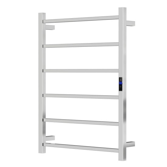 800Hx400Wx110D Square Chrome Electric Heated Towel Rack With Timer 6 Bars