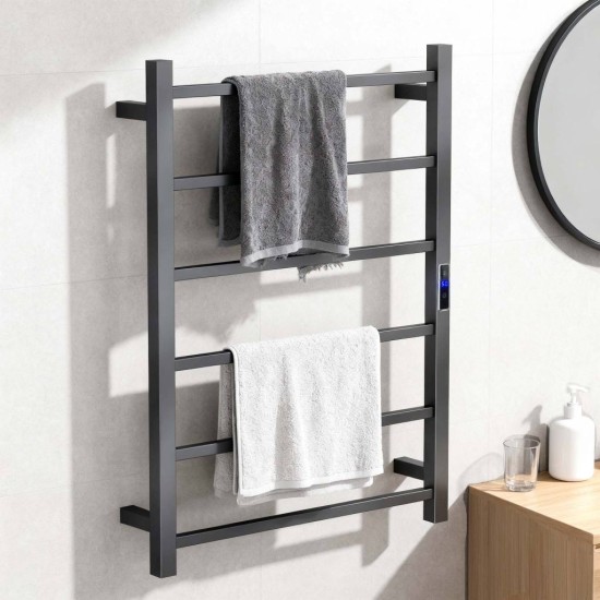 800Hx600Wx110D Gunmetal Grey Electric Heated Towel Rack With Timer 6 Bars