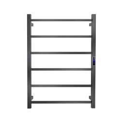800Hx600Wx110D Gunmetal Grey Electric Heated Towel Rack With Timer 6 Bars