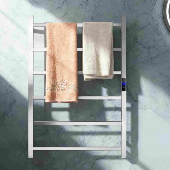 800Hx600Wx110D Square Chrome Electric Heated Towel Rack With Timer 6 Bars
