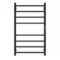 W600 × H1000 × D110mm Square Matt Black Electric Heated Towel Rack With Timer 8 Bars