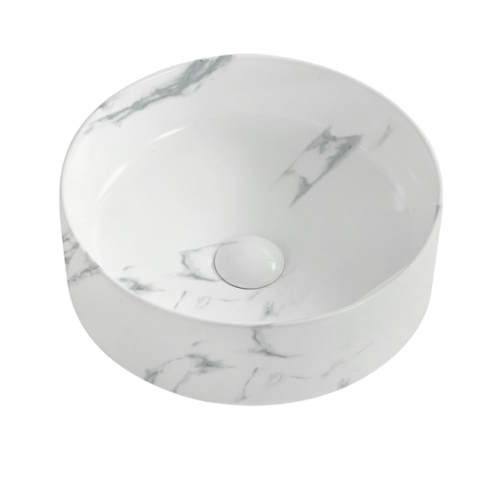 370*370*130mm Bathroom Round Carrara White Above Counter Ceramic Wash Basin