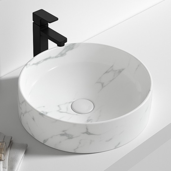 370*370*130mm Bathroom Round Carrara White Above Counter Ceramic Wash Basin
