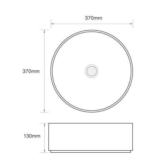 370*370*130mm Bathroom Round Carrara White Above Counter Ceramic Wash Basin