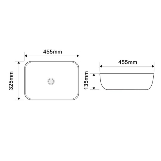 455*325*135mm Rectangle Carrara White Above Counter Ceramic Wash Basin