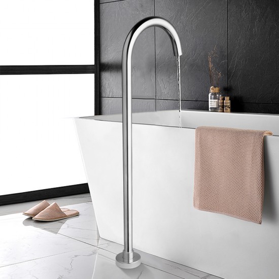 Round Chrome Solid Brass Freestanding Bath Spout Floor Mounted Bath Filler