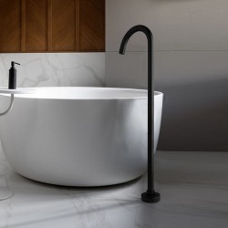 Freestanding Floor Mounted Bath Spout , Solid Brass Black Finish Tap With Wall Mixer Bathtub Tap Set
