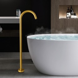 Solid Brass Brushed Yellow Gold Freestanding Bath Spout Set Floor-Mounted & Wall Mixer 