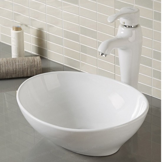 410*330*145mm Bathroom Oval Above Counter White Ceramic Wash Basin