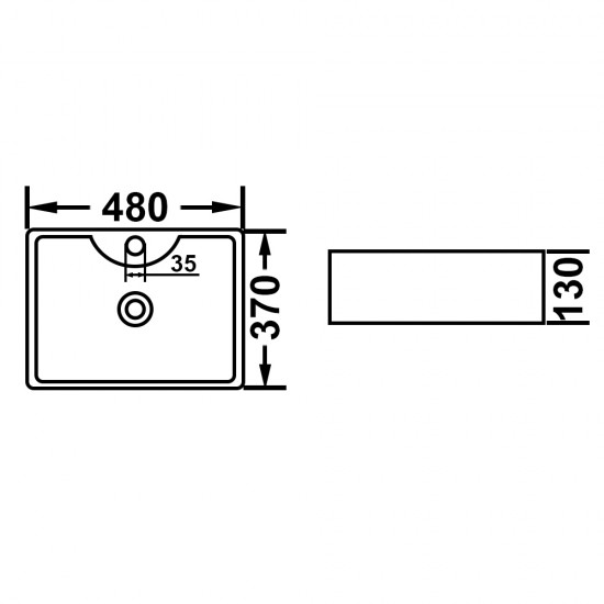 480*370*130mm Above Counter Square White Ceramic Basin Counter Top Wash Basin