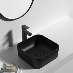 385*385*140mm Bathroom Square Above Counter Matt Black Ceramic Wash Basin