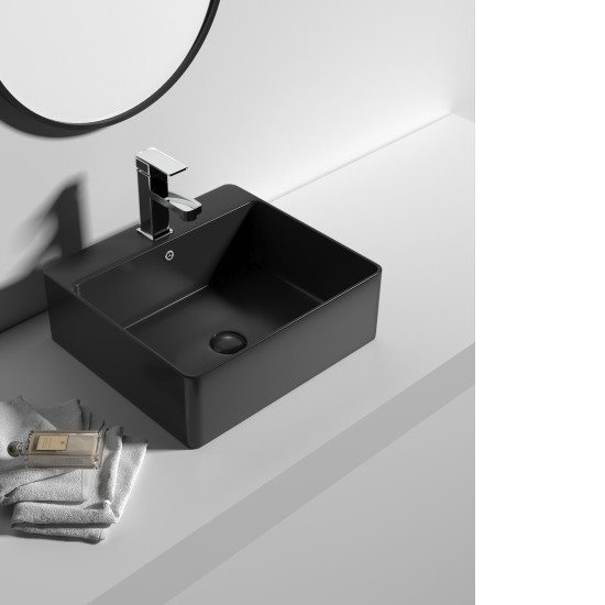 460*420*155mm Bathroom Square Above Counter Matt Black Ceramic Wash Basin