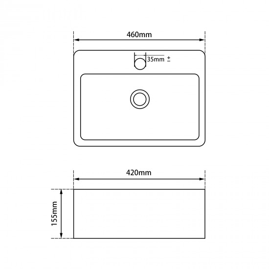 460*420*155mm Bathroom Square Above Counter Matt Black Ceramic Wash Basin