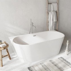 1500x750x580mm Back To Wall Freestanding Acrylic Apron White Bathtub