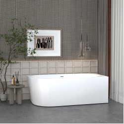 1400x720x580mm Corner Bathtub Right Corner Back to Wall Acrylic White Bathtub