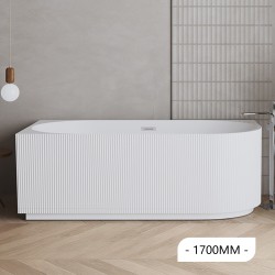 1700x800x580mm Flutted V-Groove Left Corner Bathtub Acrylic Gloss White