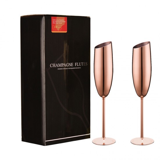 Rose Gold Champagne Glass Cups 200ml PACK 2 Stainless Wine Cocktail Drinkware SUS304