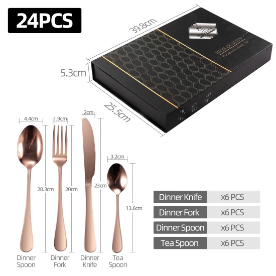 Rose Gold Stainless Steel  Cutlery Set Dinner Knife Fork Spoon 24pcs Set