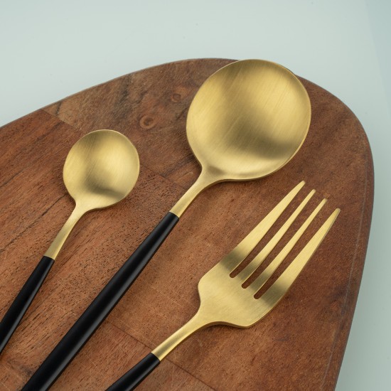 Matte Gold And Black Stainless Steel 304 Cutlery Set Dinner Knife Fork Spoon 24pcs Gift Set