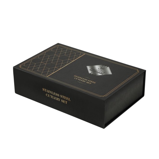 Matte Gold And Black Stainless Steel 304 Cutlery Set Dinner Knife Fork Spoon 24pcs Gift Set