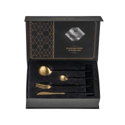 Matte Gold And Black Stainless Steel 304 Cutlery Set Dinner Knife Fork Spoon 24pcs Gift Set